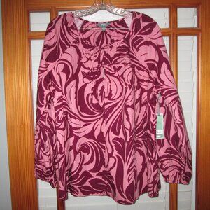 Tie Front Blouse Top Retro Mauve Terra & Sky Plus Sizes 0X-2X NEW 100% Cotton